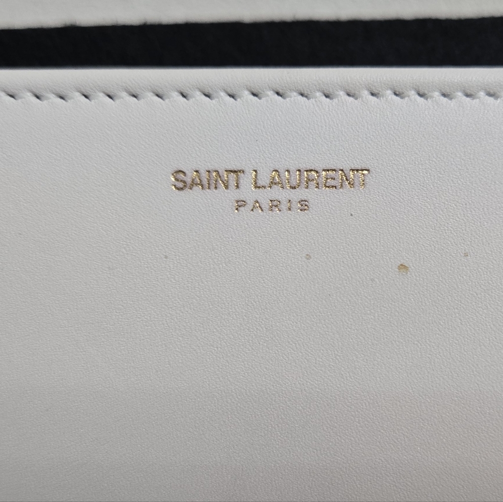 EUC YSL Saint Laurent Clutch Cream and Black Bicolor Leather w/ Chain Insert - Picture 7 of 11